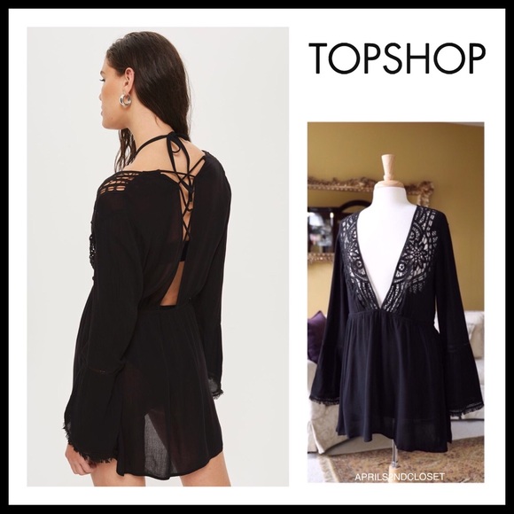 TOPSHOP BLACK SWIM SWIMSUIT COVERUP MINI DRESS A2C - Picture 8 of 8